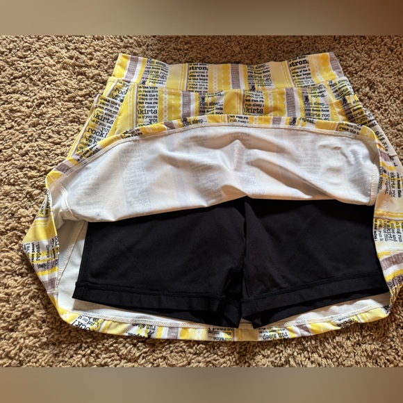 RunningSkirts Athletic Running Skirt w/ Built-In Shorts – Yellow Script Print - Picture 5 of 6